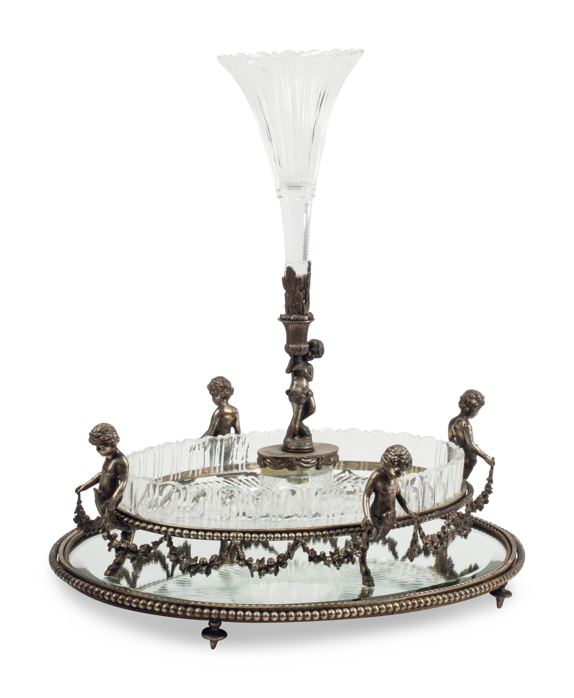 A Baccarat Silvered Bronze and Cut Glass Table Centerpiece
