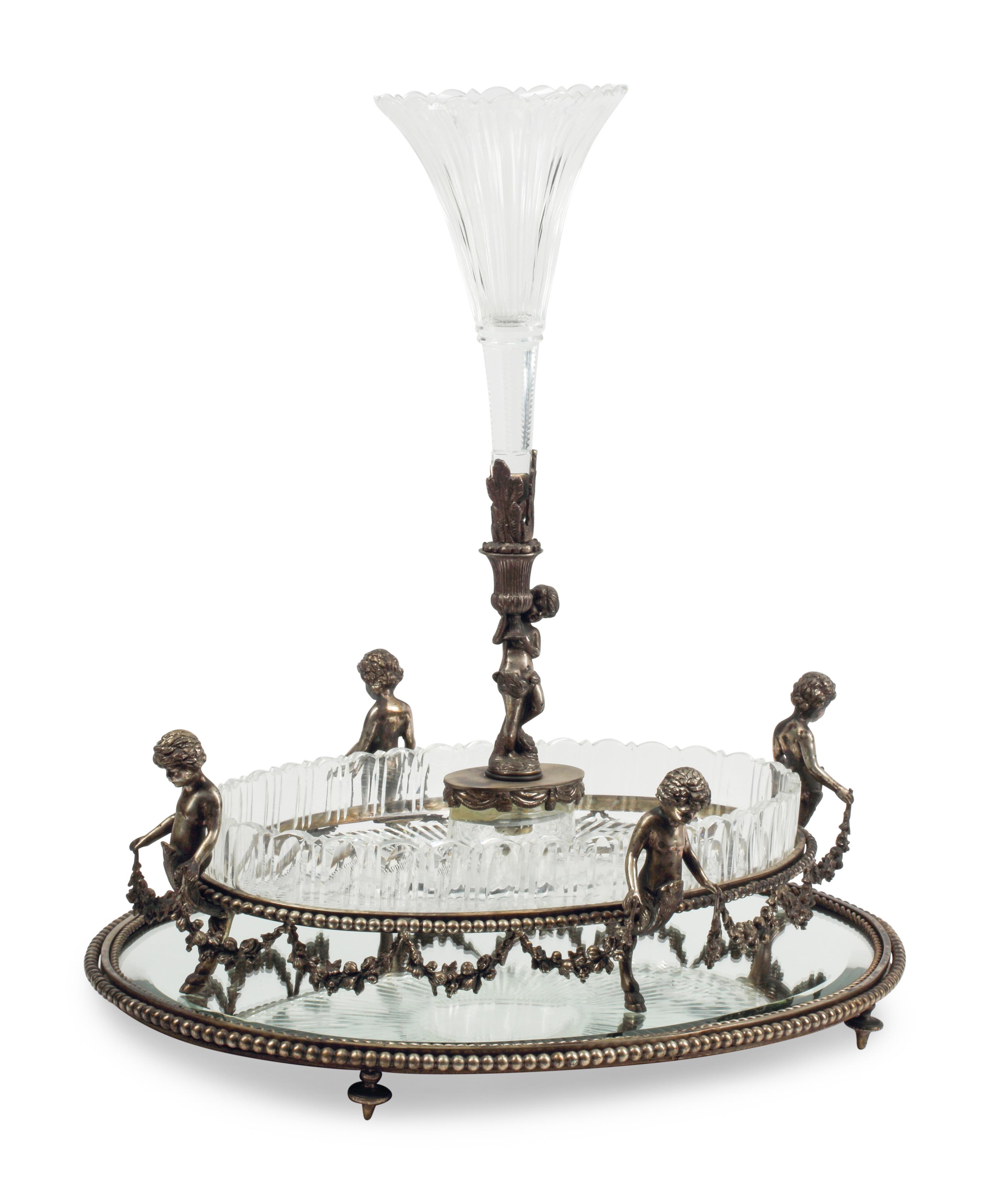 A Baccarat Silvered Bronze and Cut Glass Table Centerpiece