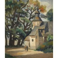 PAUL-ÉMILE PISSARRO (FRENCH 1884-1972) PERSONNAGES DEVANT UNE ÉGLISE
