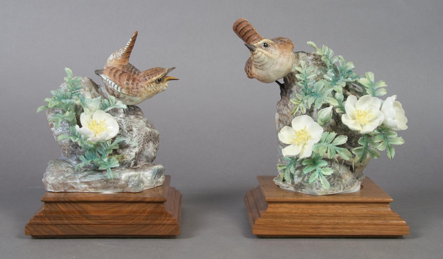A Pair of Royal Worcester Dorothy Doughty Birds, Wrens, Height 6 3/4 inches.