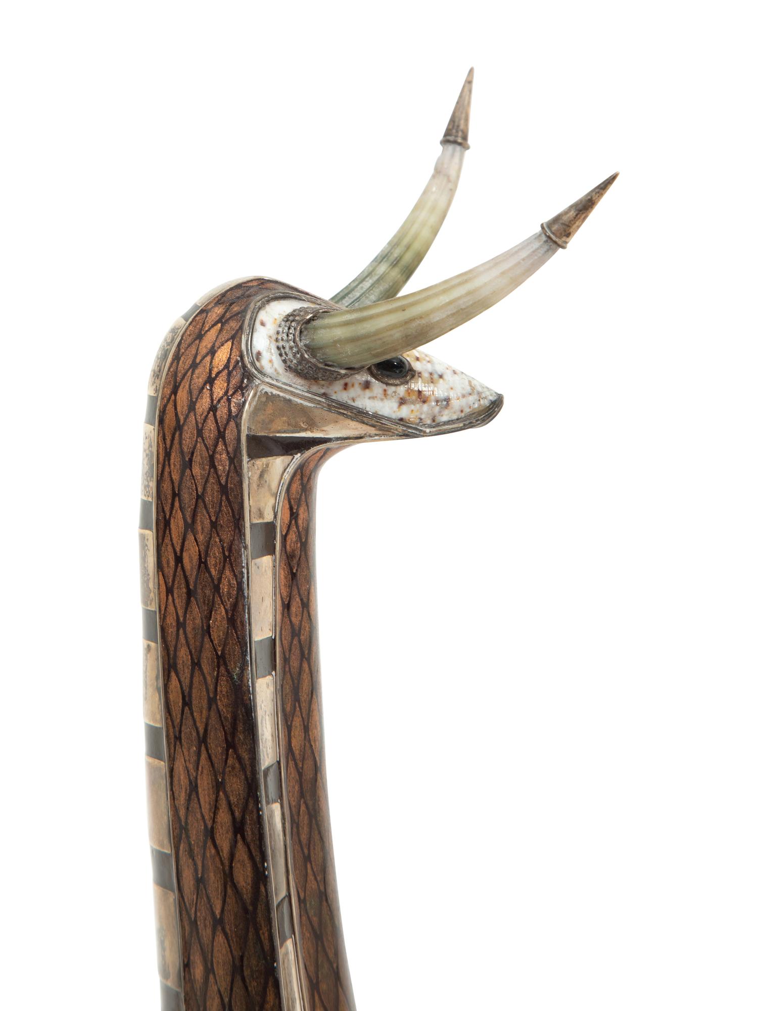 A Roberto Estevez Dinosaur Ostrich Egg and Silver Sculpture