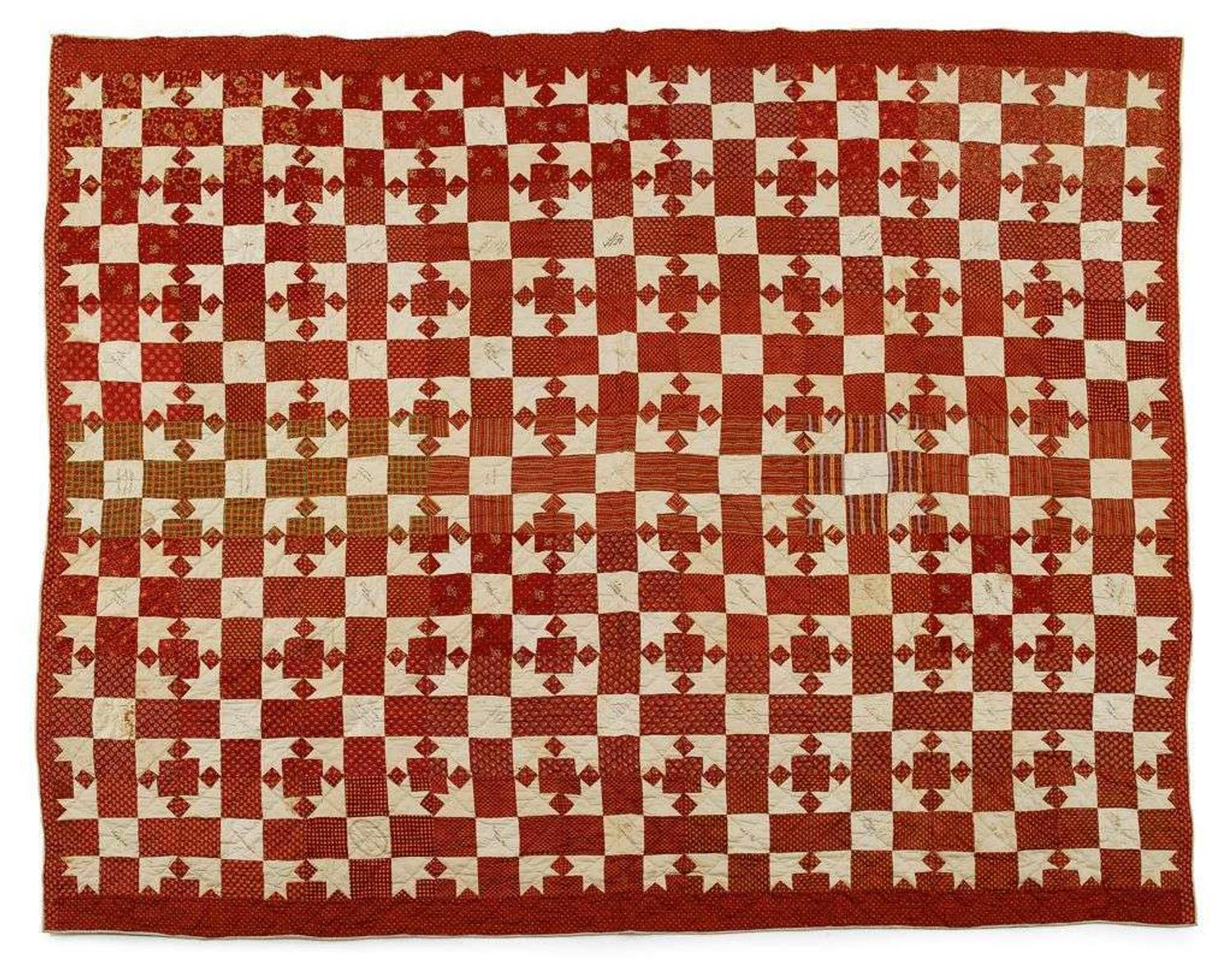 Pieced cotton Cecil County autograph quilt cecil county, md, dated "1846"