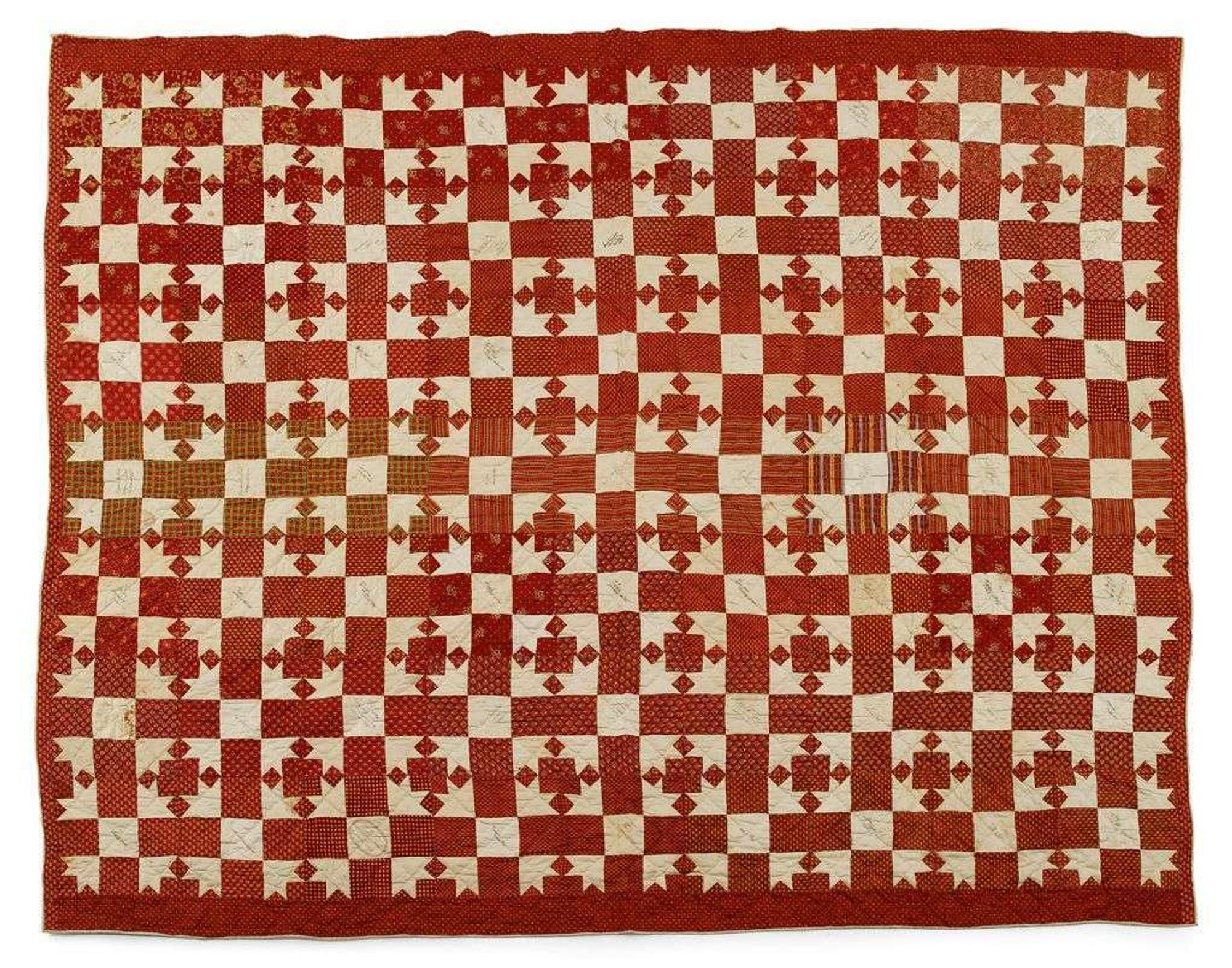 Pieced cotton Cecil County autograph quilt cecil county, md, dated "1846"
