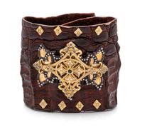 A Yellow Gold, Blackened Silver, Green Tourmaline, Diamond, Black Diamond and Alligator Cuff Bracelet, Armenta,