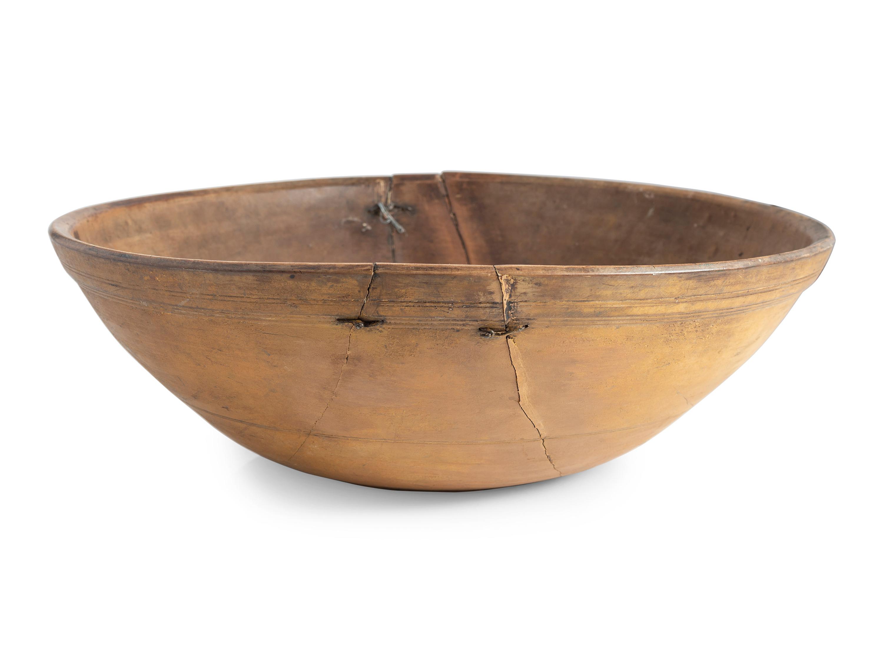 Four Stained and Carved Wood Bread Bowls