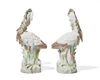 A pair of German porcelain figures of bitterns, likely A. W. Fr. Kister Porcelain Manufactory, Scheibe-Alsbach, Thuringia, circa 1900