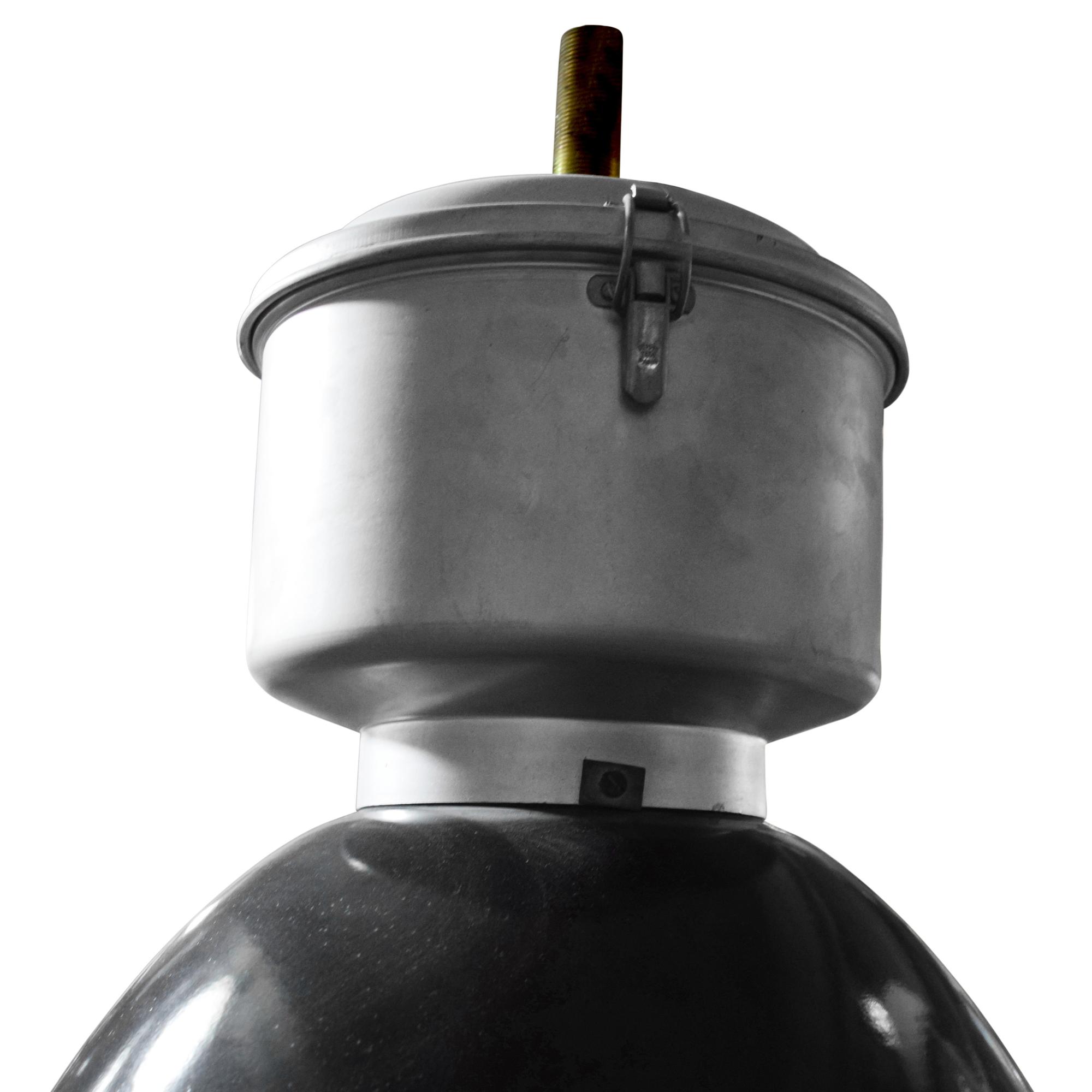 A Set of Three Enameled Steel Industrial Light Fixtures 18.5" W x 18.5" D x 23" H — United States, Circa 1950