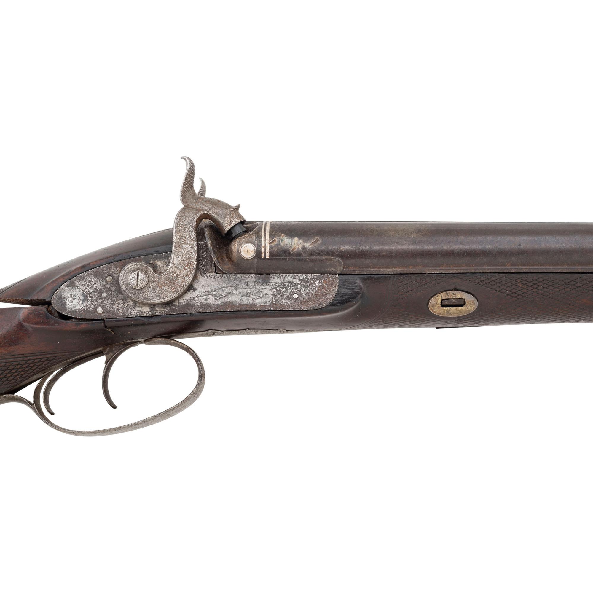 T Bailey New Orleans Retailer Marked Percussion Shotgun Published in Confederate & Southern Agent Marked Shotguns