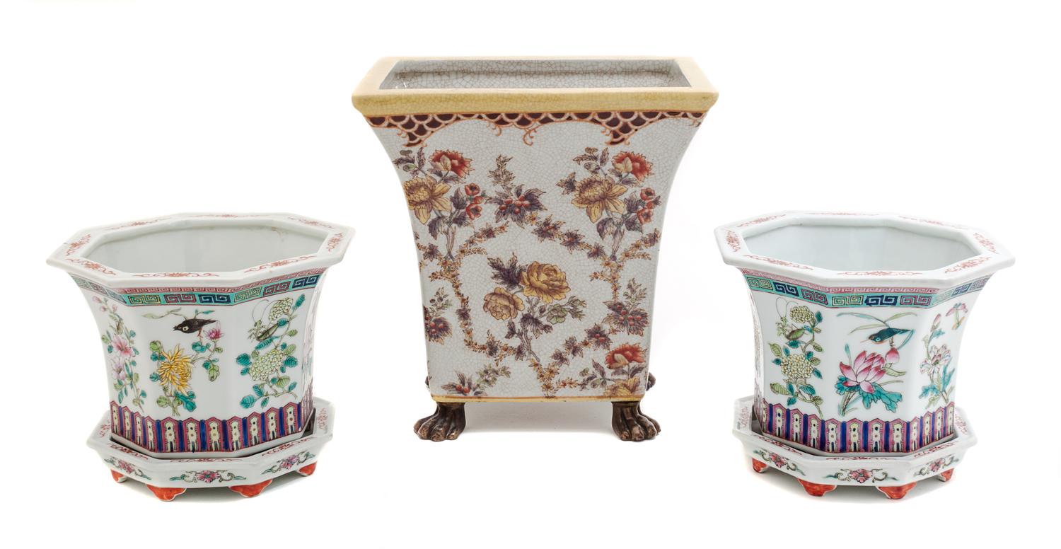 A Group of Three Chinese Glazed Pottery Jardinieres Height of taller 8 1/2 inches. — 20TH CENTURY