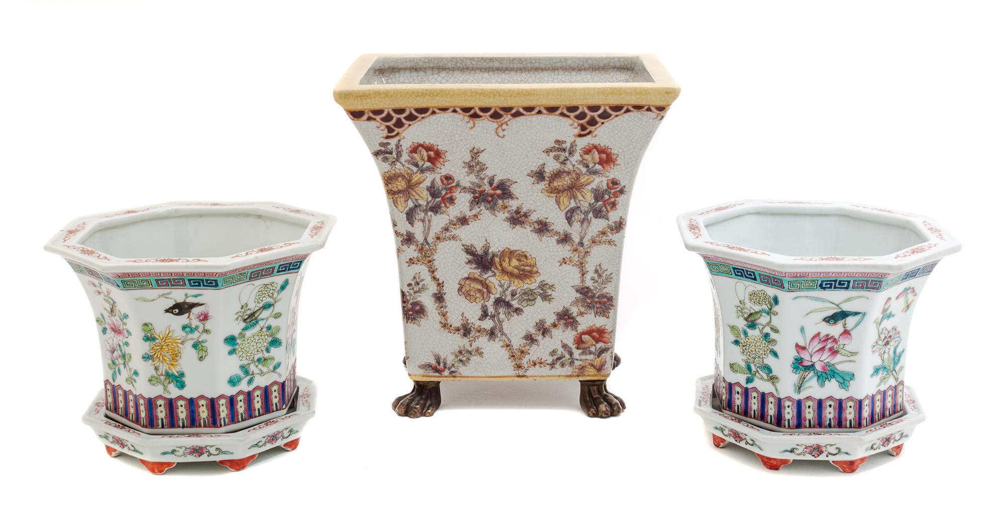 A Group of Three Chinese Glazed Pottery Jardinieres Height of taller 8 1/2 inches. — 20TH CENTURY