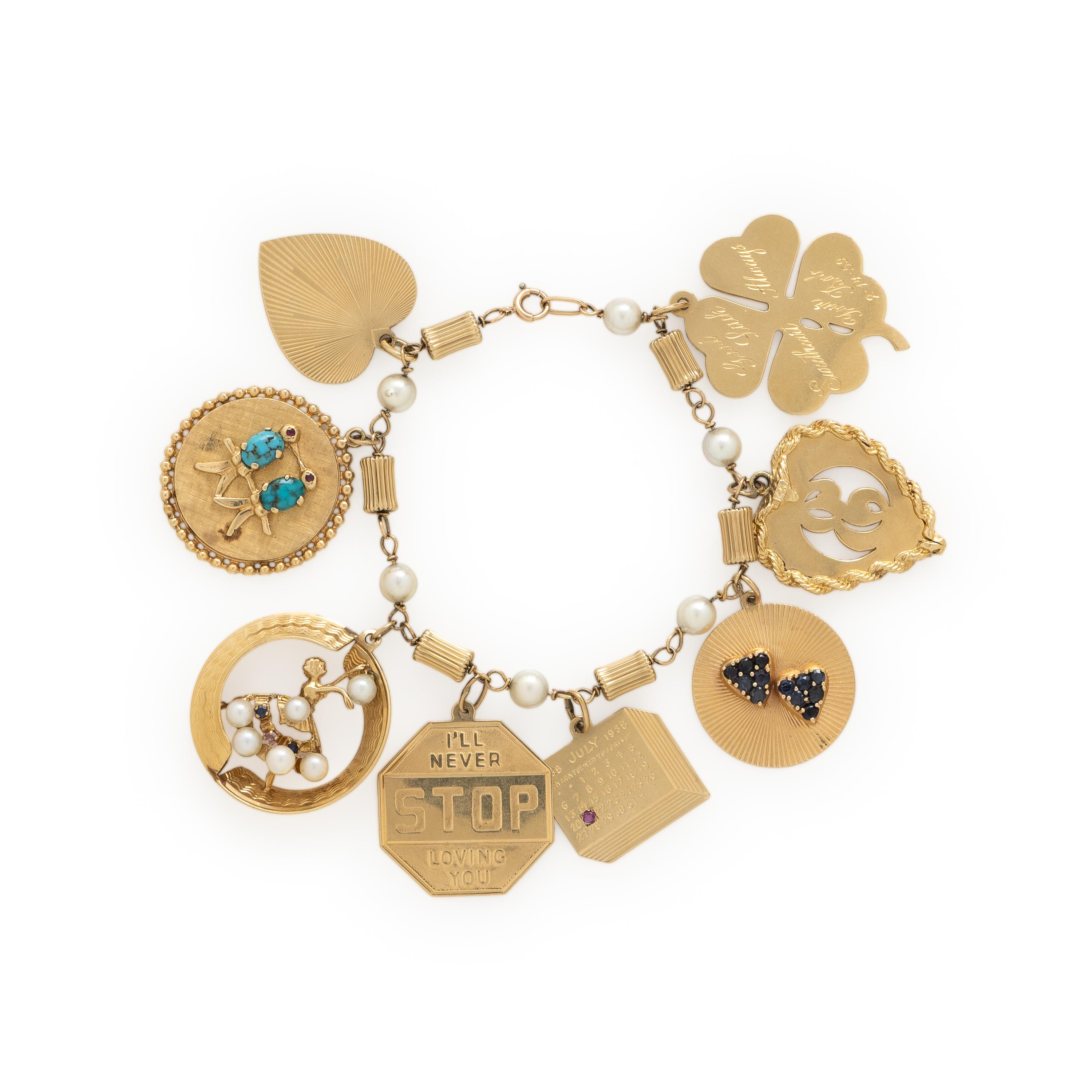 Yellow Gold and Multigem Charm Bracelet