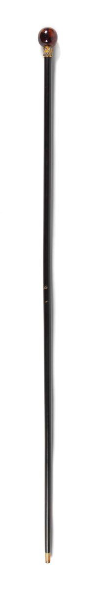 A Continental Diamond, Gemstone, Silver-Gilt and Tortoise Shell Mounted Walking Stick Length 36 1/4 inches. — 19TH CENTURY