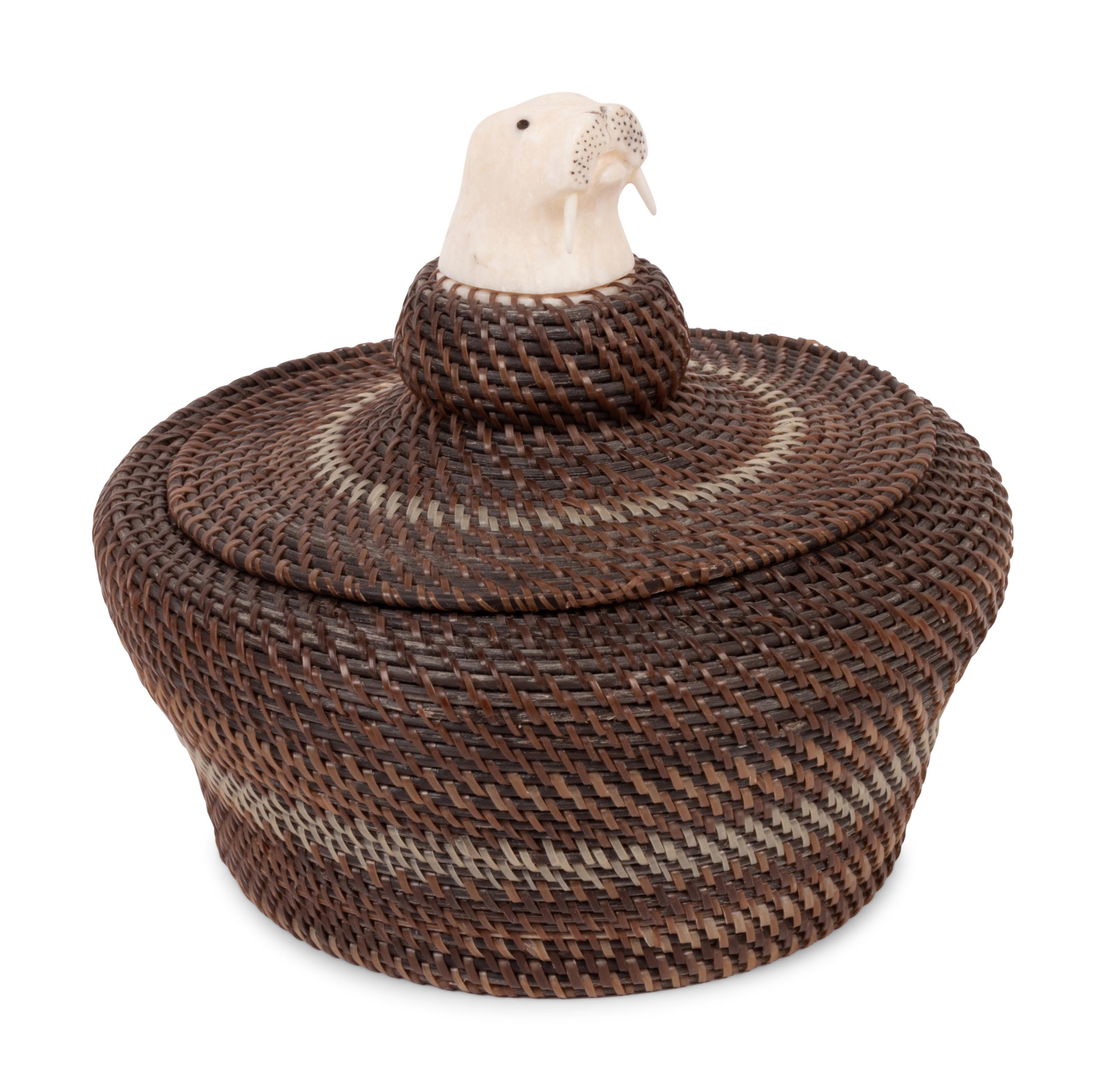 Lidded Baleen Basket, with Carved Walrus Head Finial