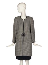 Pierre Cardin Haute Couture Houndstooth Coat with Leather Trim