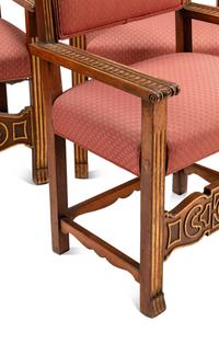 A Set of Four Flemish Baroque Revival Parcel Gilt Walnut Armchairs