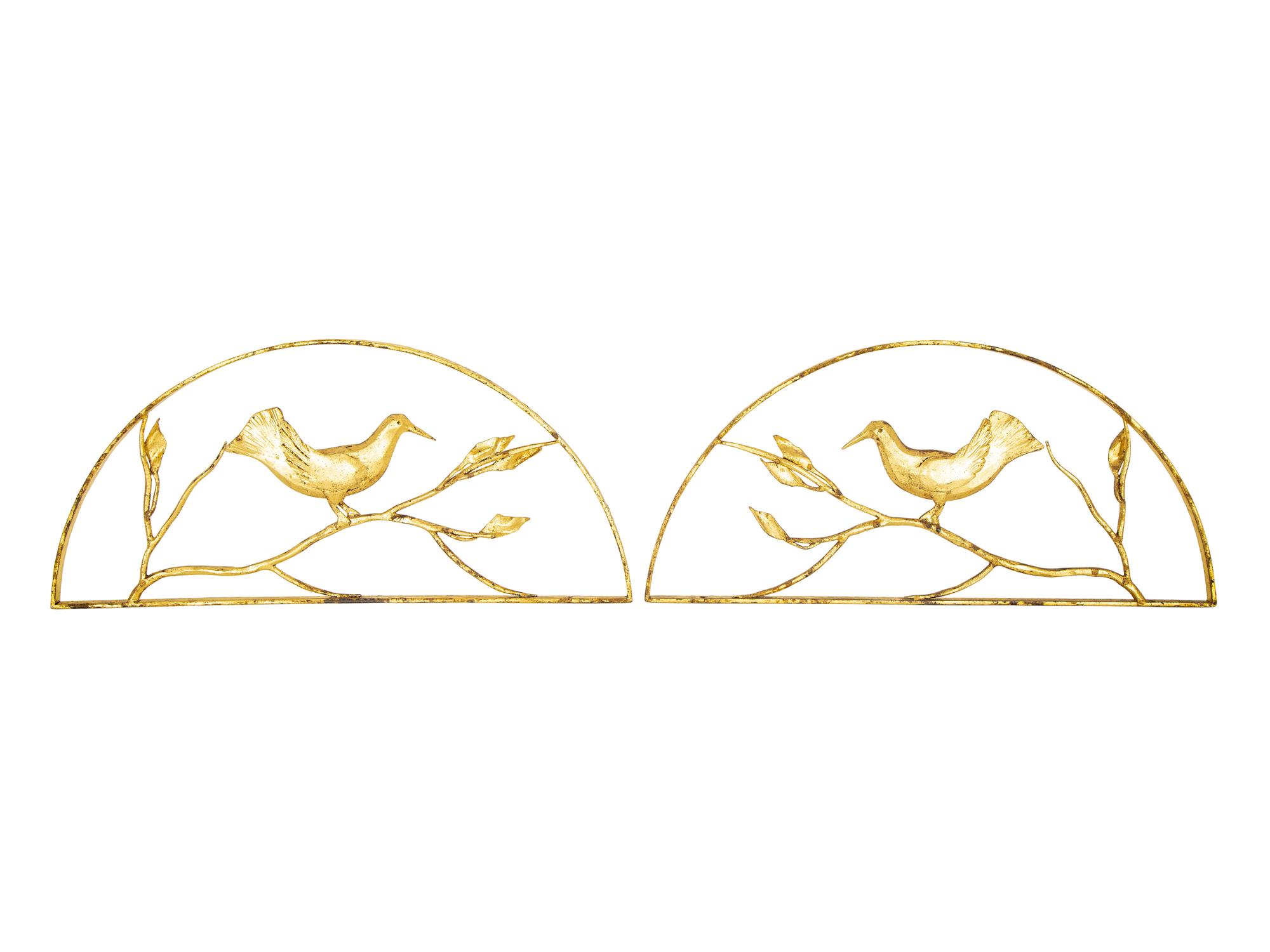 A Pair of Gilded Wrought Iron Demilune Transom Decorations