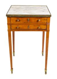 A Louis XVI Style Gilt Bronze Mounted Fruitwood Table en Chiffonier Height 28 3/4 x width 18 3/8 x depth 18 3/8 inches. — 19TH CENTURY