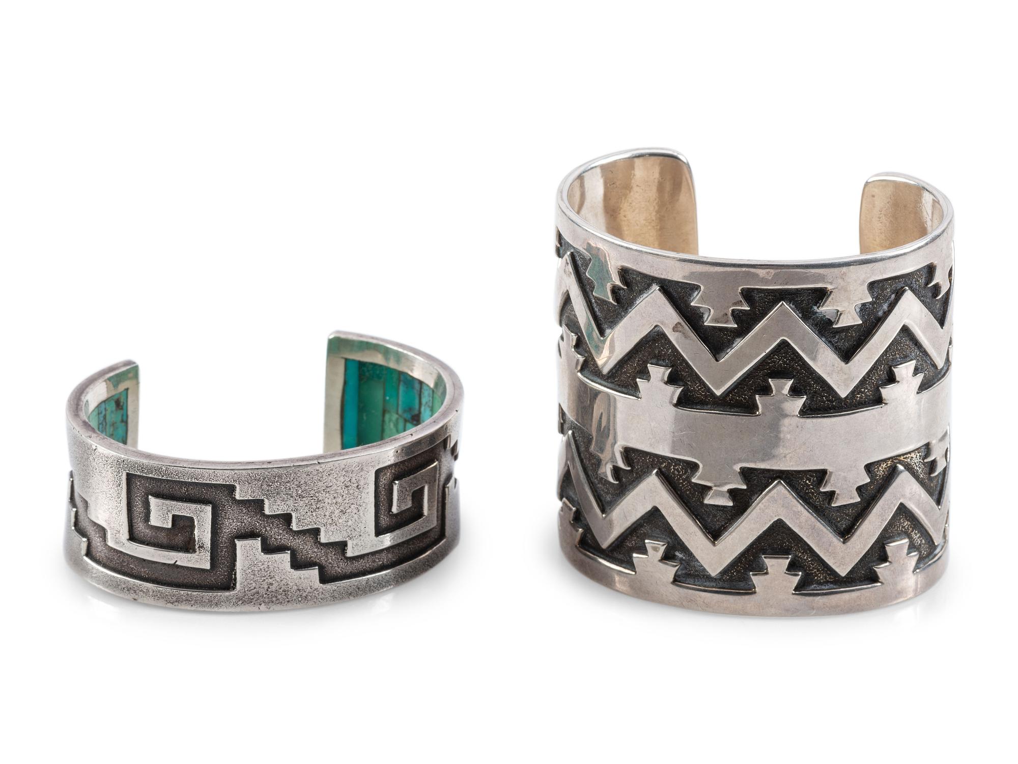 Navajo Cast Silver Cuff Bracelets, with Geometric Designs