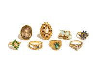 COLLECTION OF YELLOW GOLD AND GEMSTONE RINGS
