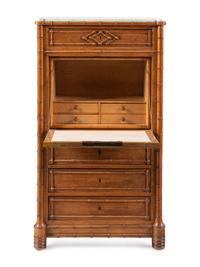 A Faux Bamboo and Maple Fall-Front Desk
