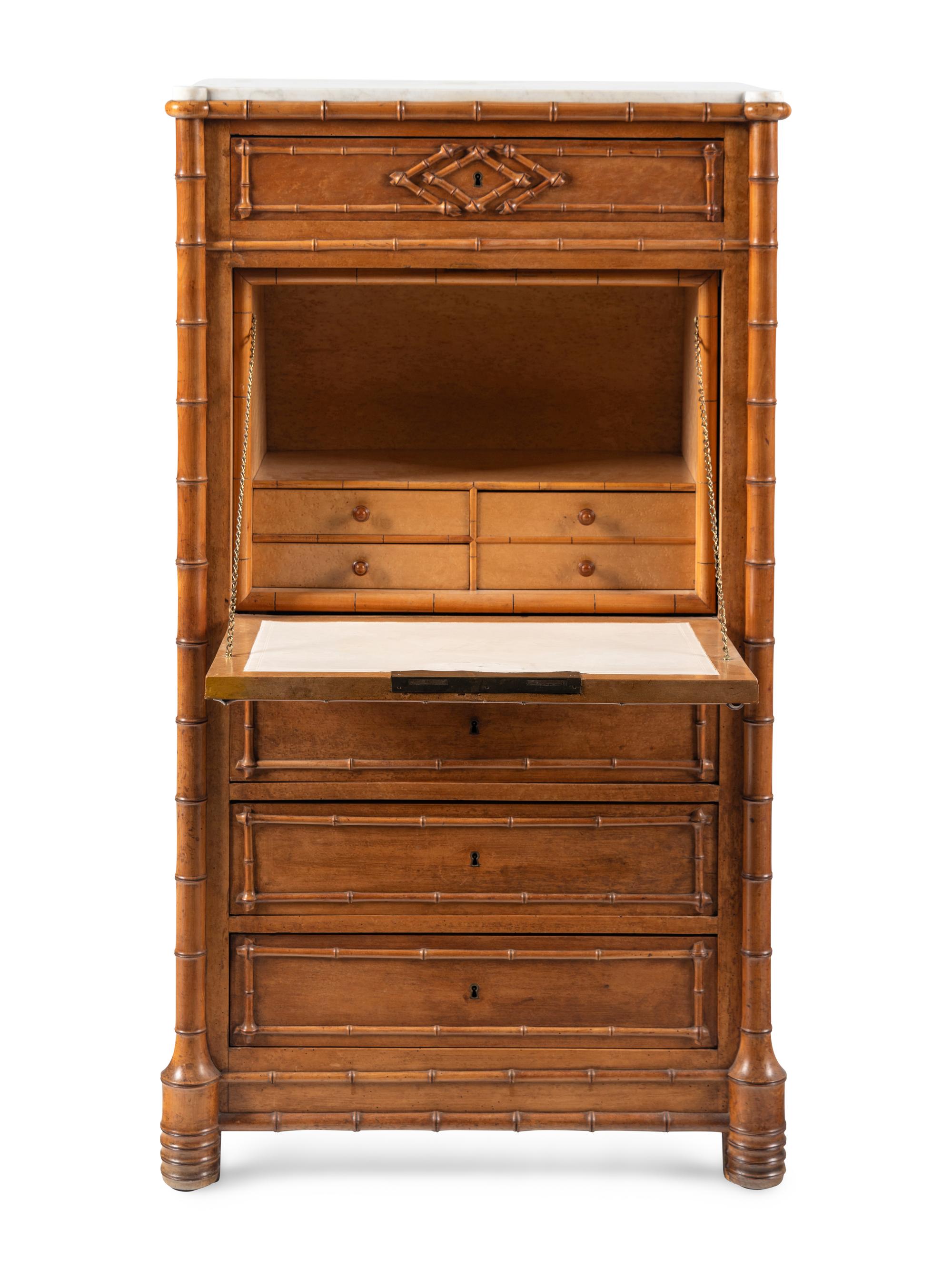 A Faux Bamboo and Maple Fall-Front Desk