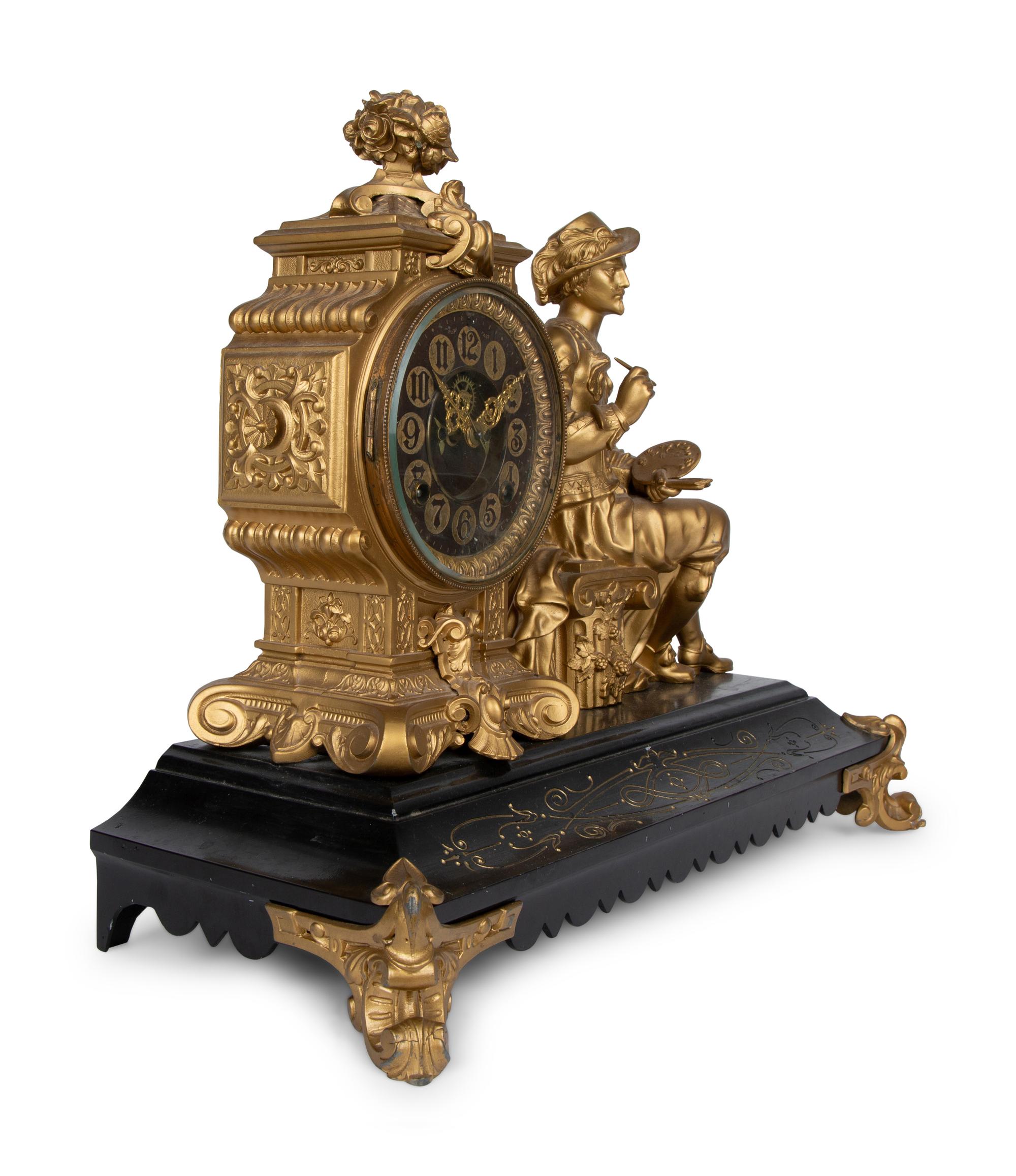 An Ansonia Gilt Metal Figural Mantel Clock — LATE 19TH CENTURY