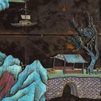 A Chinese Kingfisher Feather Embellished and Zitan Veneer 'Landscape' Wall Panel, 19th Century — 清中晚期 紫檀貼皮點翠山水圖挂屏