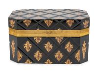 A Continental Gilt Metal Mounted Black Glass Table Casket