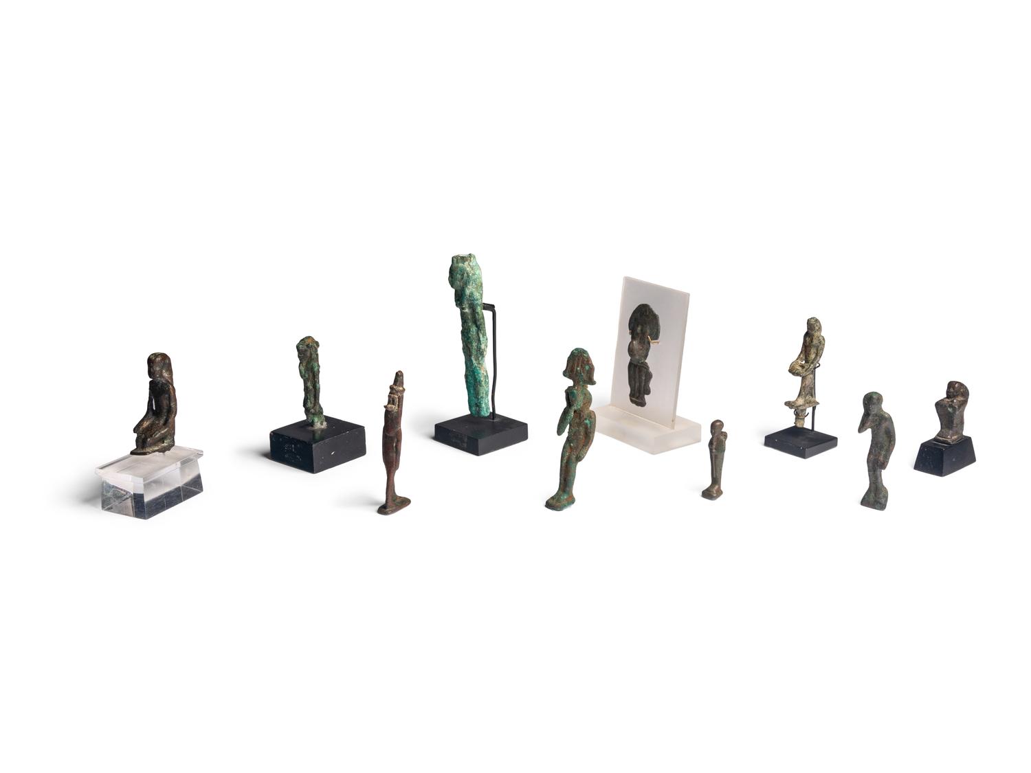 Nine Egyptian Bronze Figures