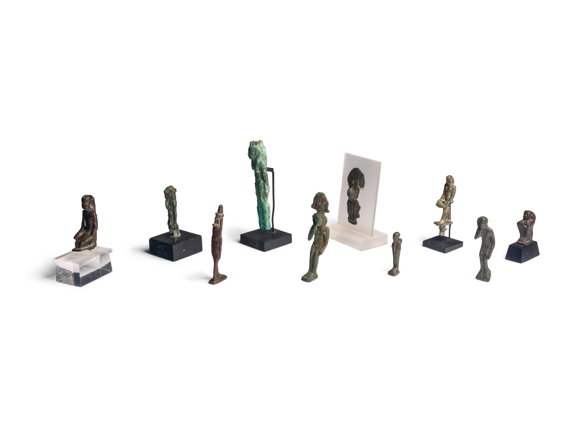 Nine Egyptian Bronze Figures