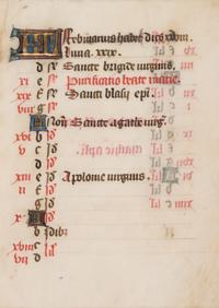 [BOOK OF HOURS]. A group of 25 leaves from medieval and renaissance manuscripts and printed books, including 5 or more from Otto Ege’s Fifty Original Leaves from Medieval Manuscripts. Western Europe: XII-XVI Century [compiled Cleveland, c.1950] and Original Leaves from Famous Bibles: Nine Centuries, 1121-1935 A.D [Compiled Cleveland, c.1950]. Various sizes, including: