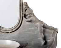 An Art Nouveau Putti-Carved Marble and Iron Figural Washstand
