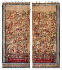 A Pair of Continental Hanging Panels, Height of each panel 129 x width 56 inches.