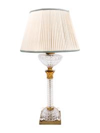 An English Gilt Metal Mounted Cut Glass Fluid Lamp Converted to Electricity