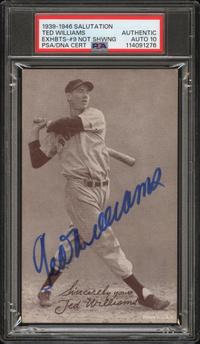 A 1939-46 Salutations Exhibit Ted Williams Number 9 Not Showing Signed Autograph Baseball Card (PSA 10 Auto)