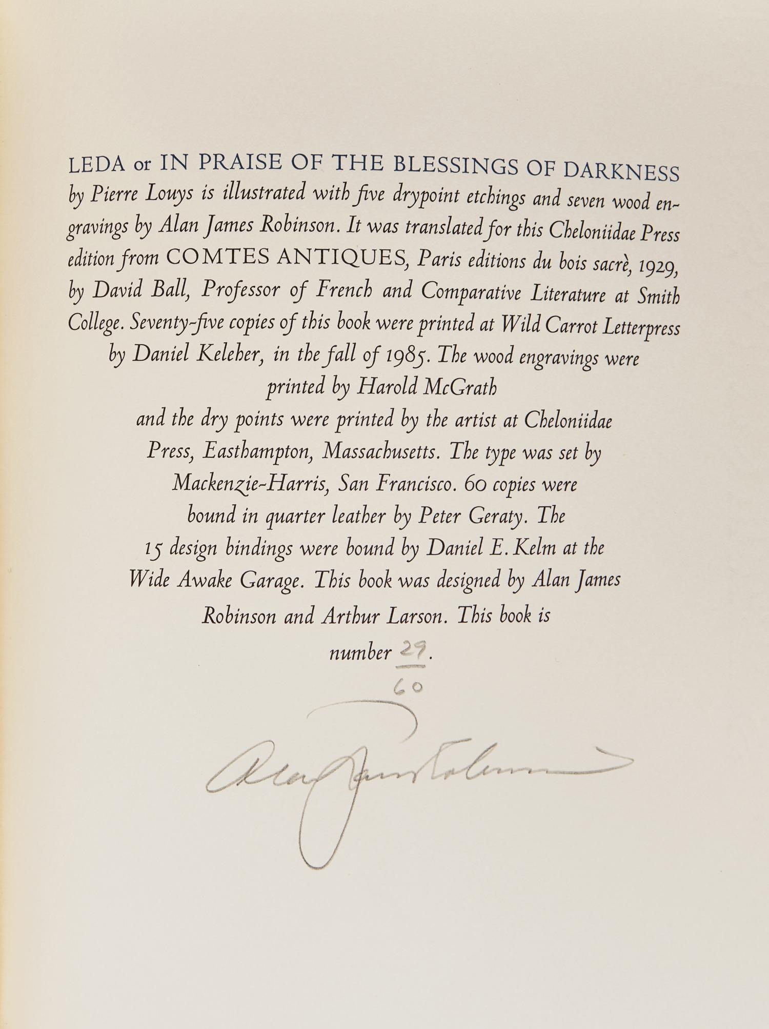 [Cheloniidae Press] Louys, Pierre. Leda In Praise of the Blessings of Darkness