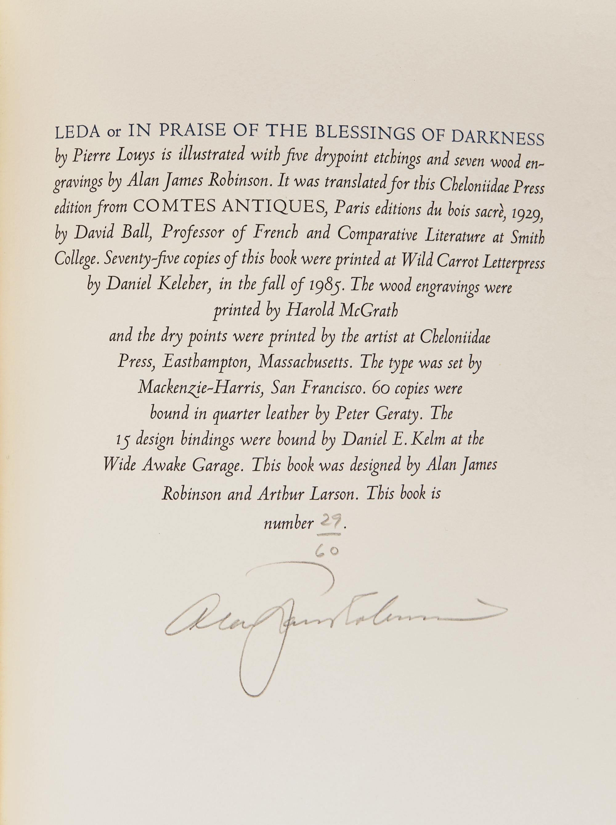 [Cheloniidae Press] Louys, Pierre. Leda In Praise of the Blessings of Darkness