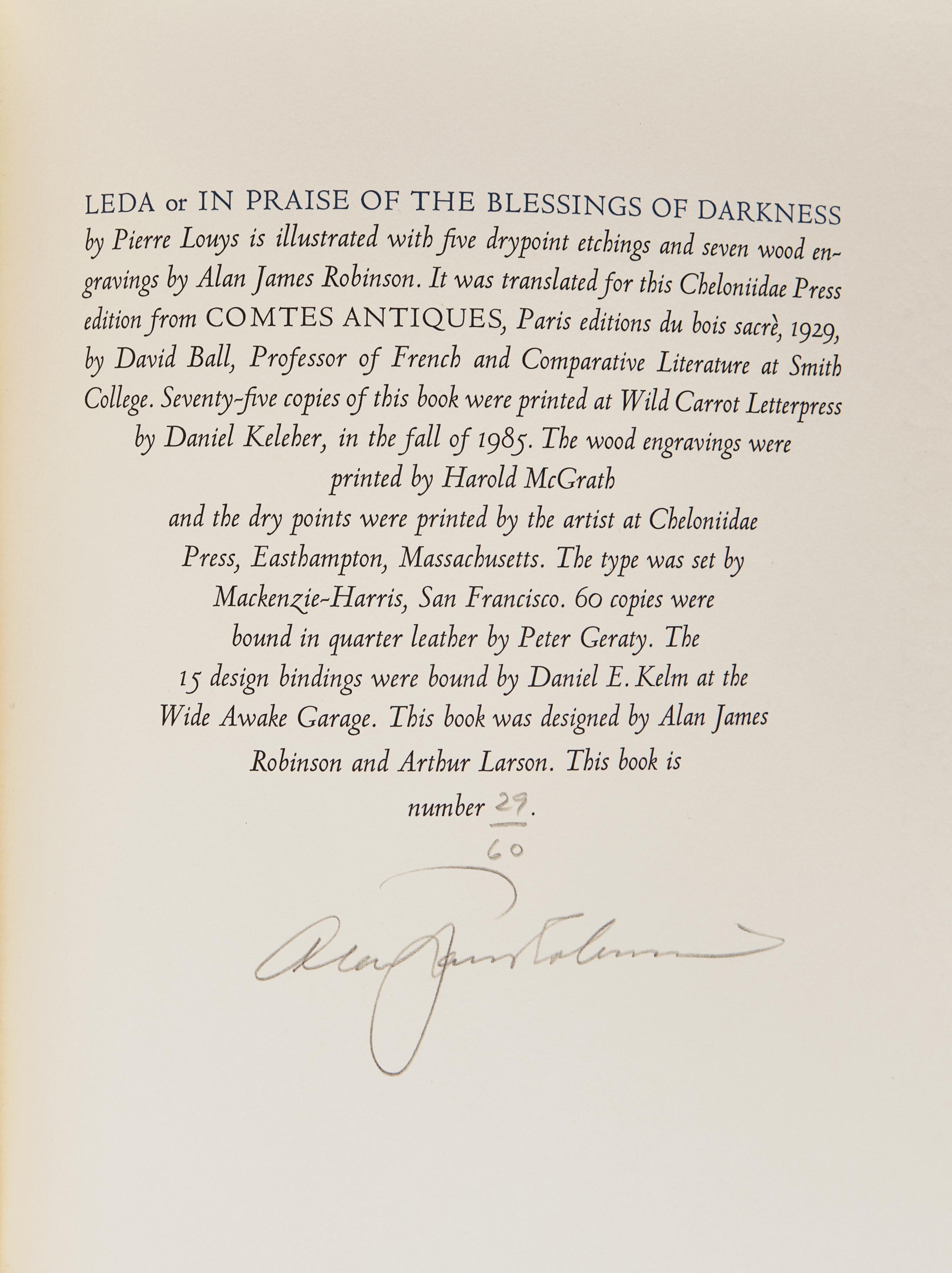 [Cheloniidae Press] Louys, Pierre. Leda In Praise of the Blessings of Darkness