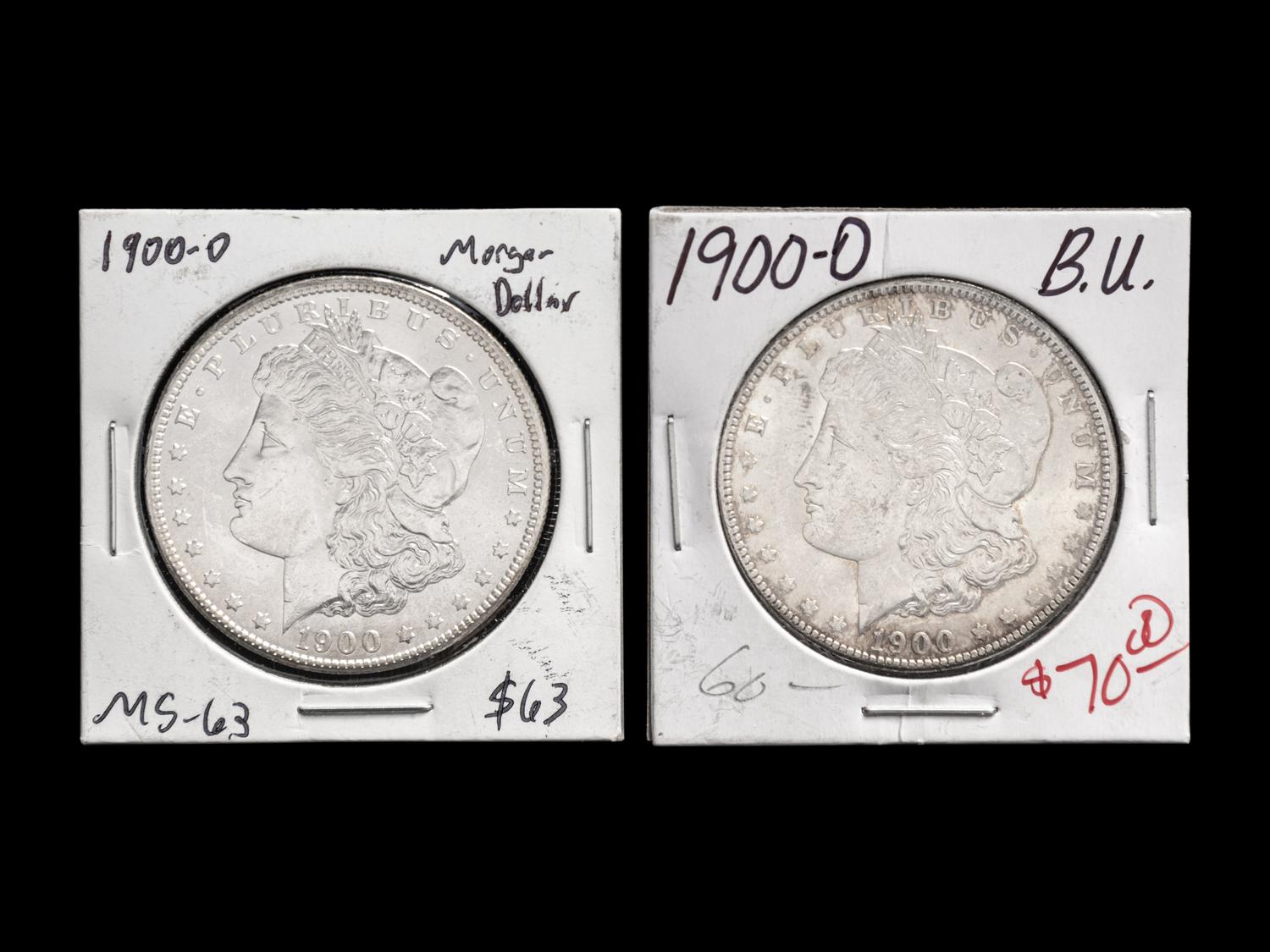 Two 1900-O Morgan $1 Coins