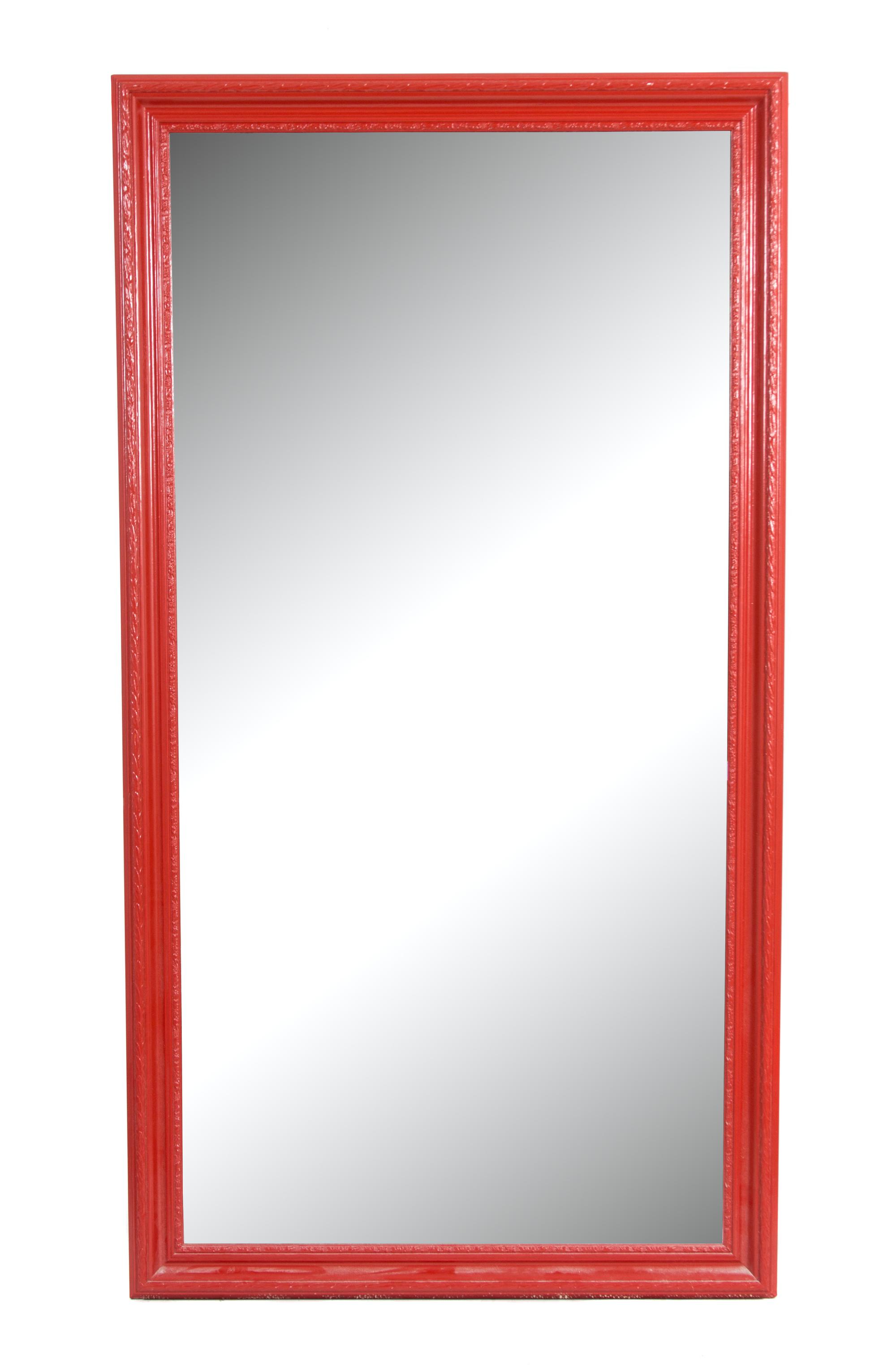 A Contemporary Red Painted Framed Floor Mirror Height 78 1/4 x width 43 inches. — 20TH CENTURY