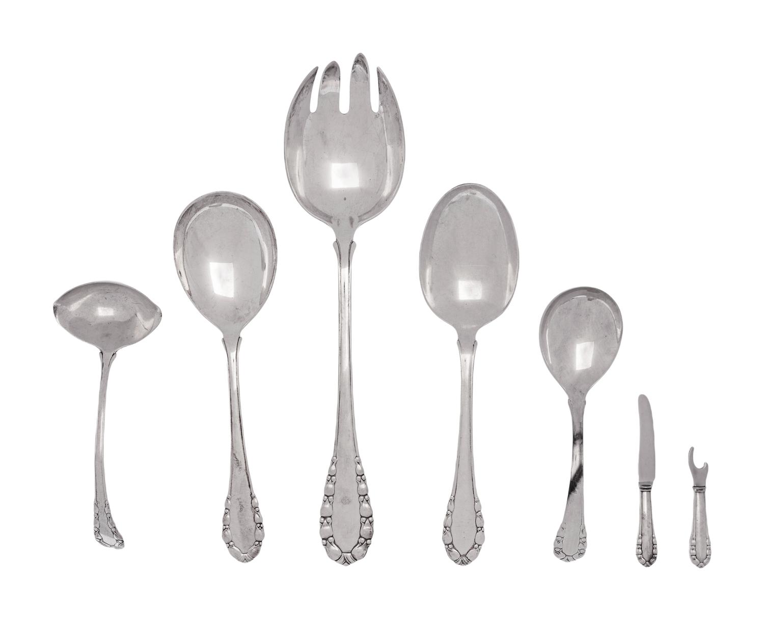 Seven Georg Jensen Silver Lily of the Valley Flatware Articles