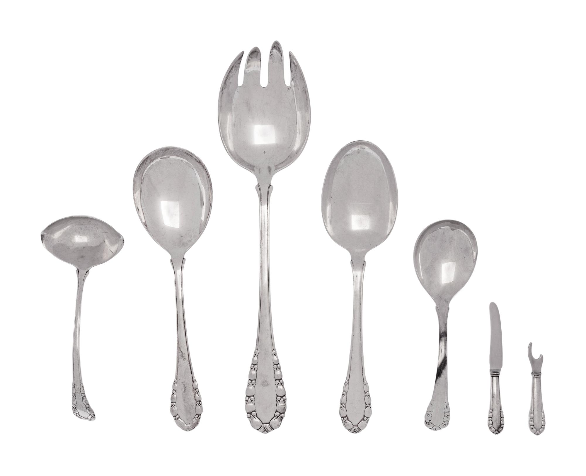 Seven Georg Jensen Silver Lily of the Valley Flatware Articles