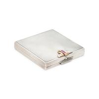 TIFFANY & CO., STERLING SILVER, YELLOW GOLD AND RUBY COMPACT
