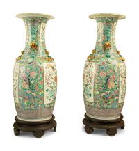 A Pair of Large Chinese Famille Verte Porcelain Vases