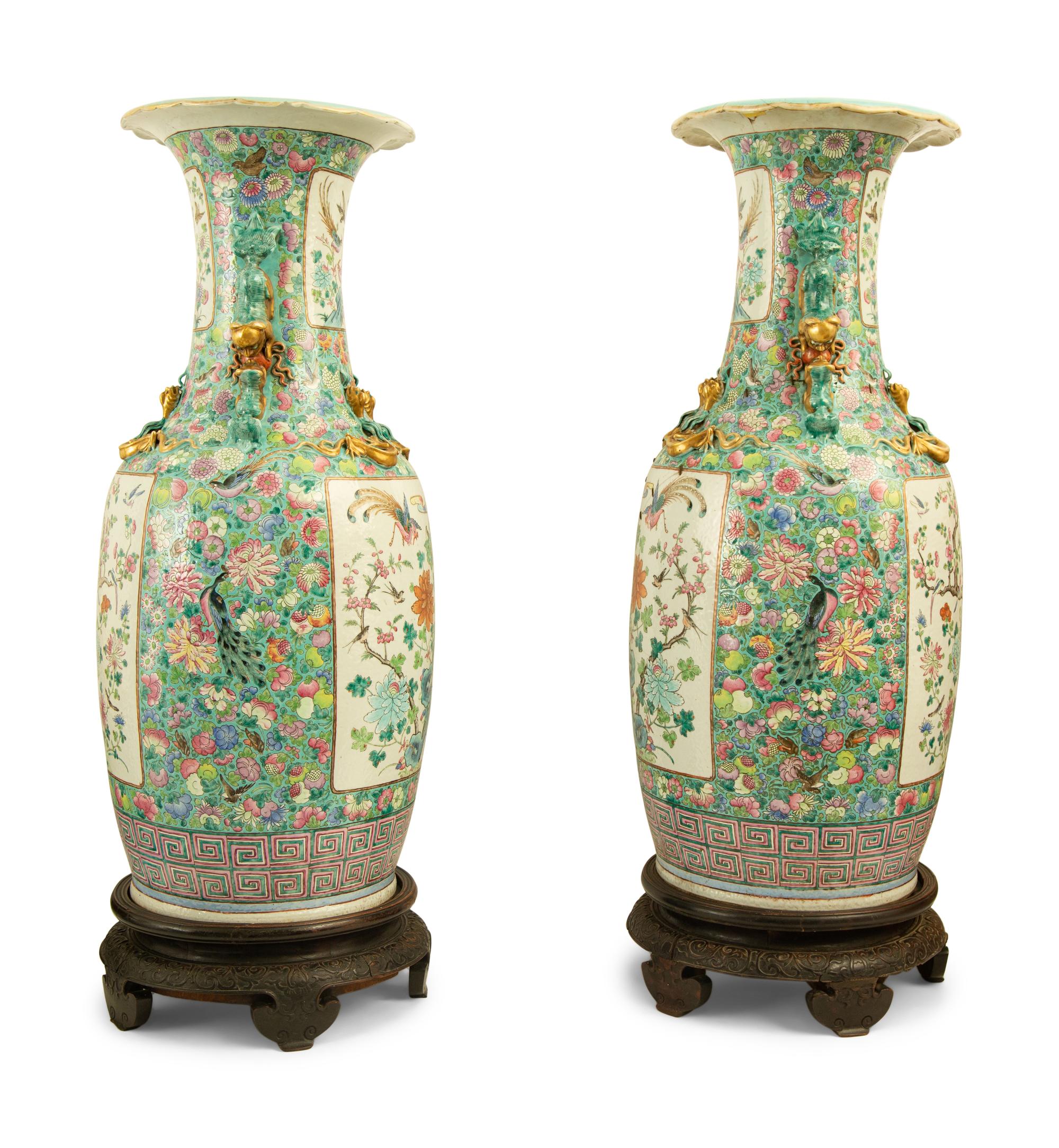 A Pair of Large Chinese Famille Verte Porcelain Vases