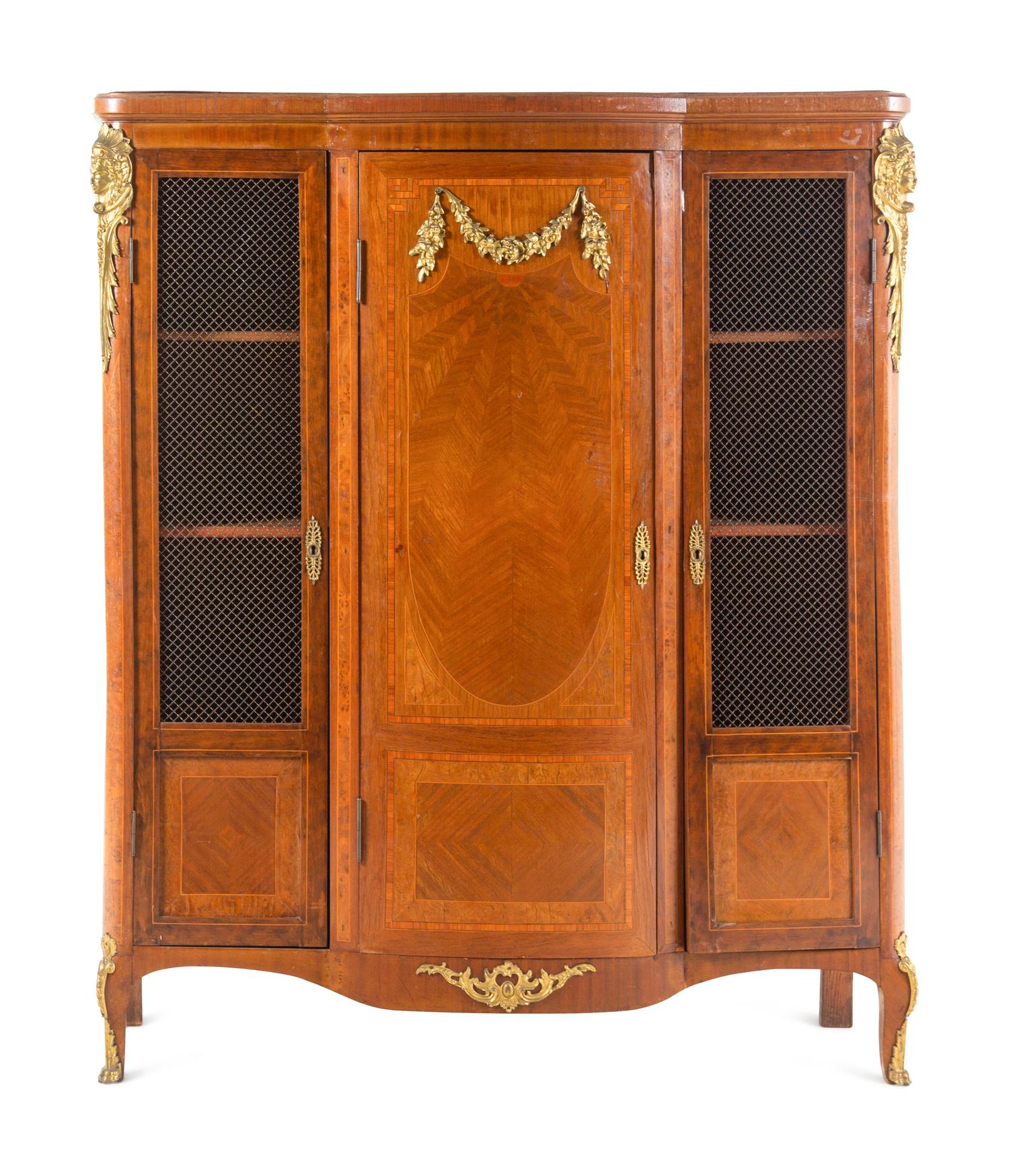 A Pair of Louis XV Style Gilt Bronze-Mounted Parquetry Bibliothèques
