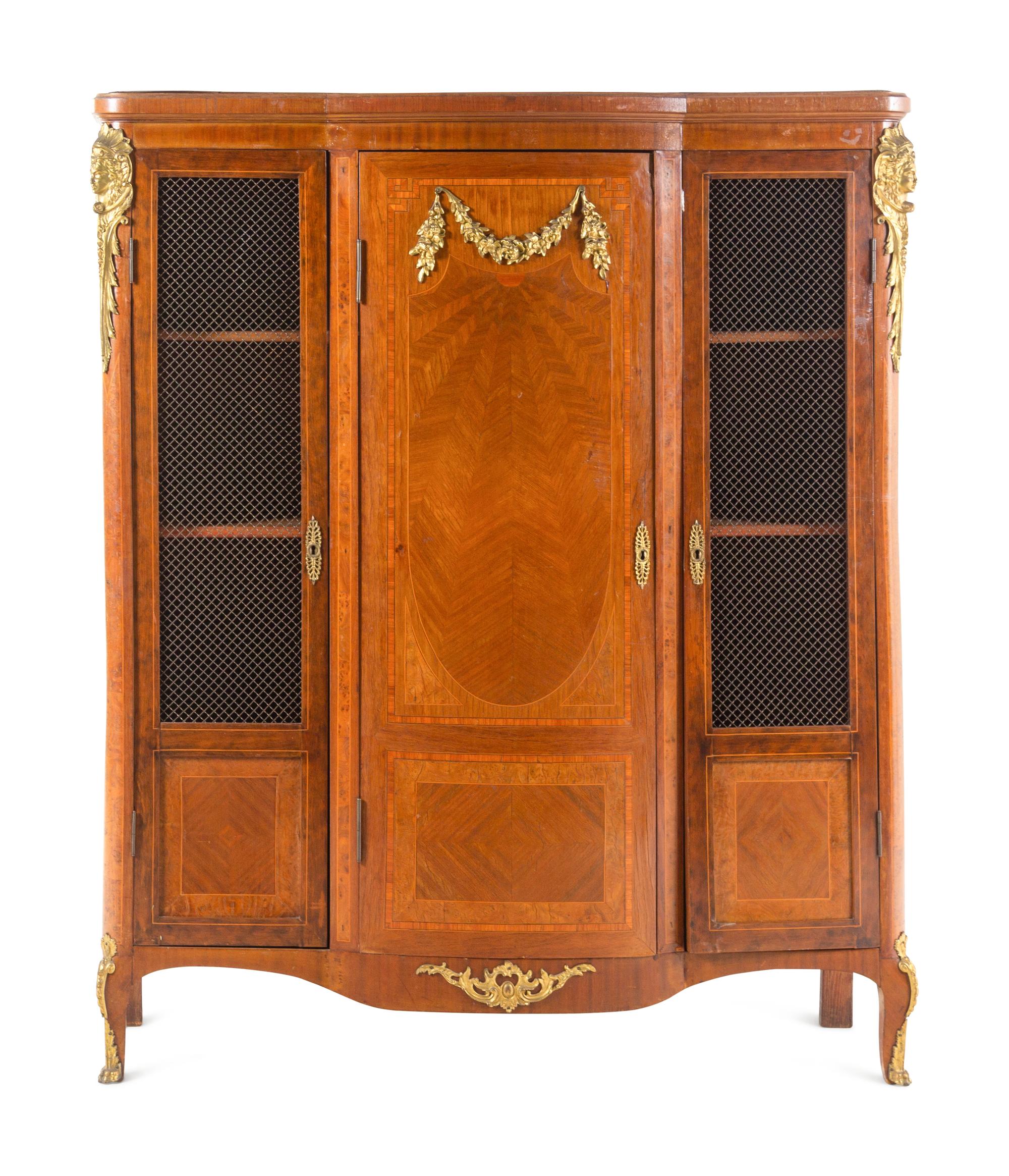 A Pair of Louis XV Style Gilt Bronze-Mounted Parquetry Bibliothèques