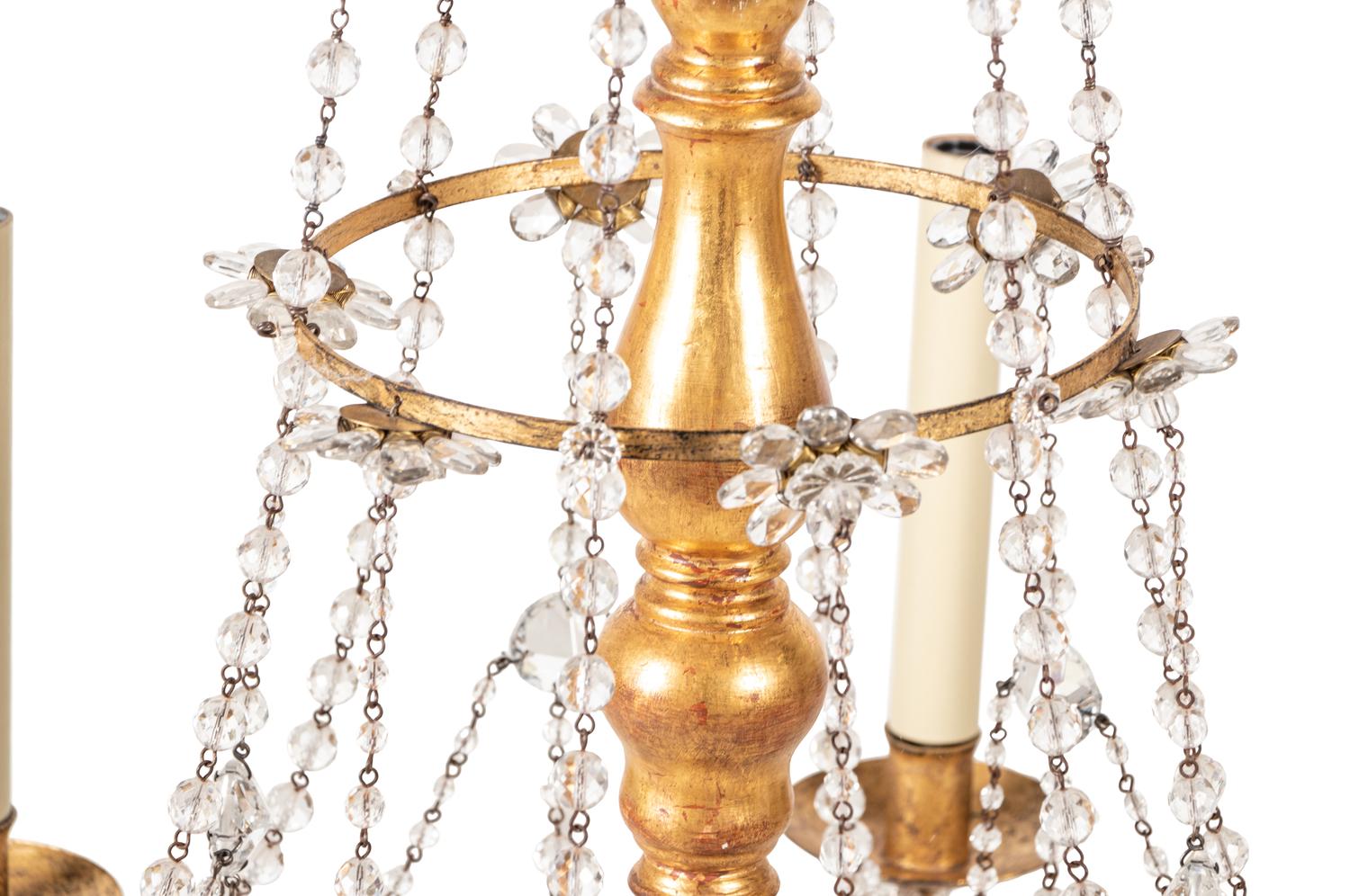 An Italian Giltwood and Tôle Six-Light Chandelier