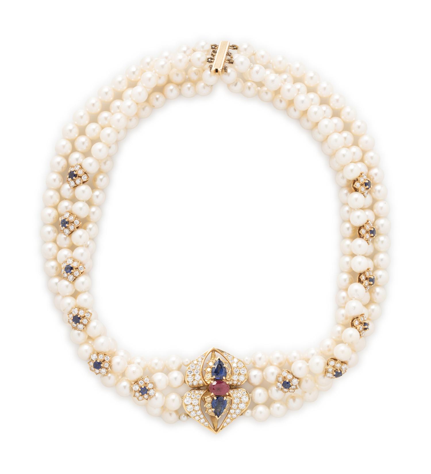BOODLE & DUNTHORNE, CULTURED PEARL AND MULTIGEM NECKLACE