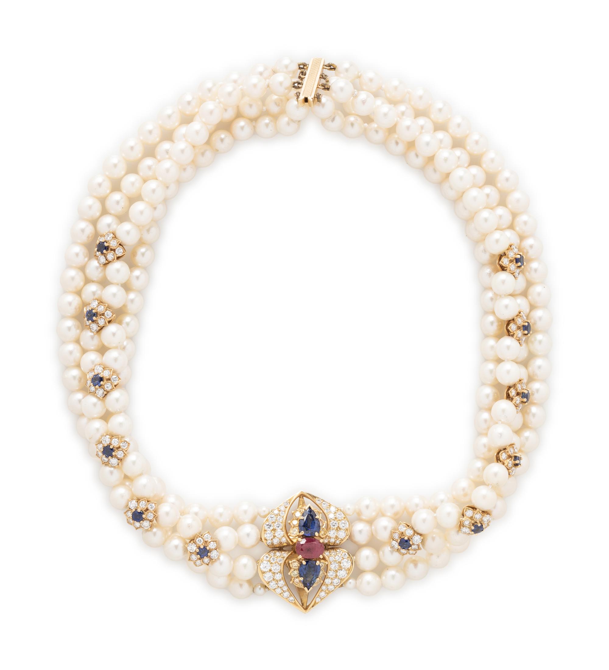 BOODLE & DUNTHORNE, CULTURED PEARL AND MULTIGEM NECKLACE
